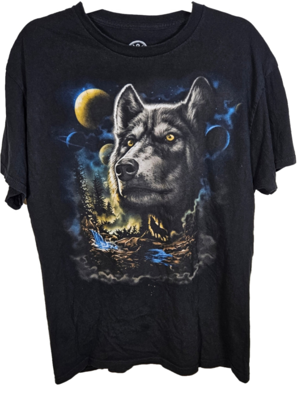 DOM Wolf Moon Forest Graphic T Shirt Black Nature Wildlife Adult Large Cotton